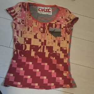 Custo Barcelona Red and Pink Graphic Tee